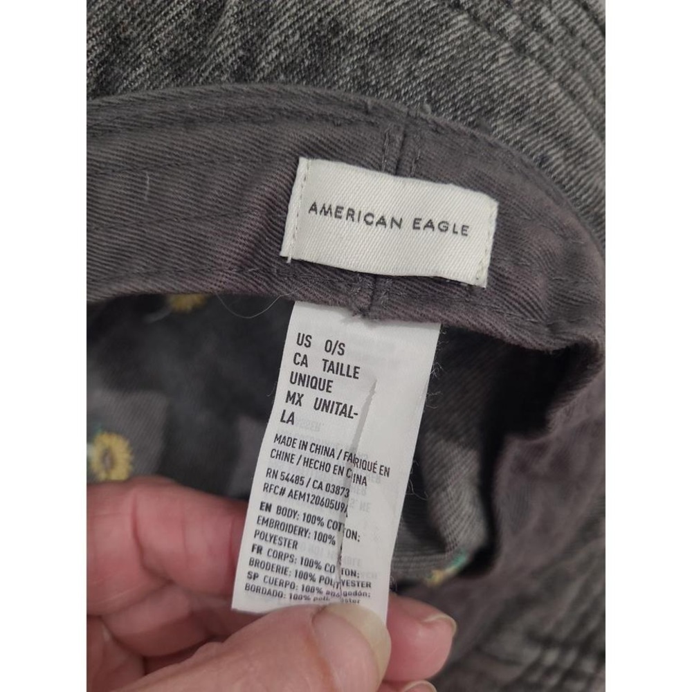 American Eagle Women OS Embroidered Daisy black denim Bucket Hat boho summer - Picture 2 of 7